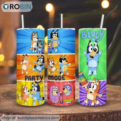 Bluey Party Mode 3D Printed Skinny Tumbler, Bluey Dance Tumbler