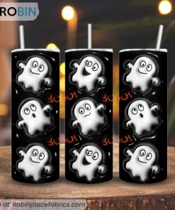 Boo 3D Inflated 3D Printed Skinny Tumbler, Cute Ghost Halloween Tumbler