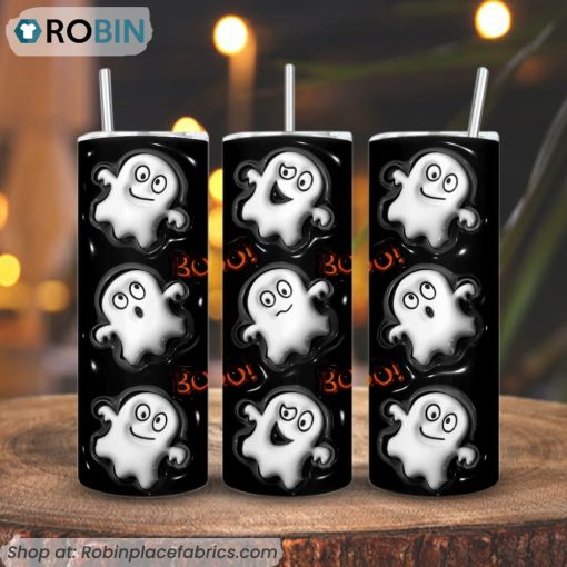 Boo 3D Inflated 3D Printed Skinny Tumbler, Cute Ghost Halloween Tumbler