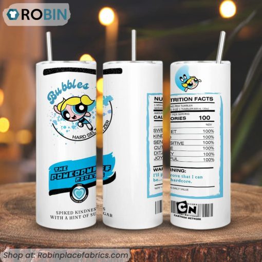 Bubbles The Powerpuff Girls Hard Seltzer Nutrition Facts 3D Printed Skinny Tumbler, Cartoon Tumblers