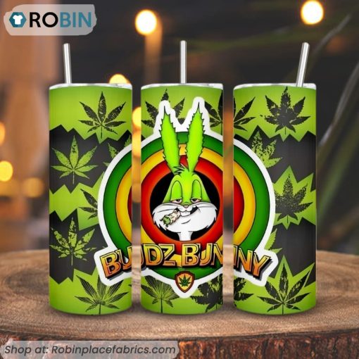 Budz Bunny 3D Printed Skinny Tumbler, Bugs Bunny Smoking Weed Tumbler