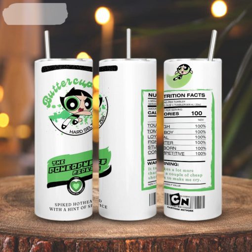 Buttercup Powerpuff Girls Hard Seltzer Nutrition Facts 3D Printed Skinny Tumbler, Cartoon Girl Characters Tumbler