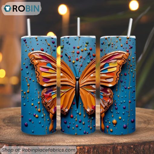 Butterfly Colorful 3D 3D Printed Skinny Tumbler, Butterflies Tumbler