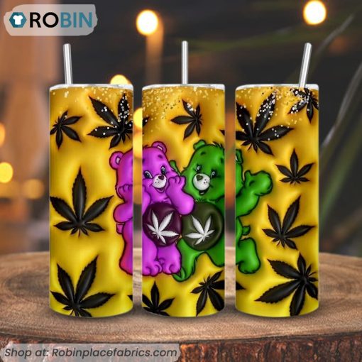 Care Bears Weed 3D Inflated 3D Printed Skinny Tumbler, Funny MarijuanaTumbler