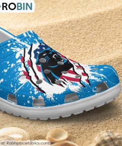 Carolina Panthers American Flag Pattern Printed Crocs Shoes, Panthers Merchandise