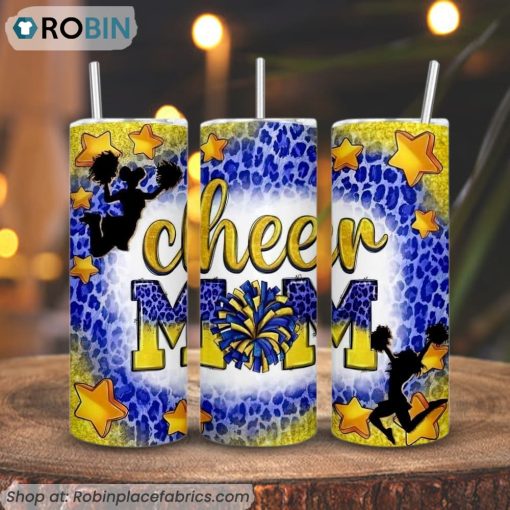 Cheer Mom Leopard 3D Printed Skinny Tumbler, Cheerleader Mama Tumbler