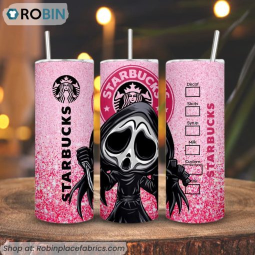Chibi Ghostface Starbucks Coffee 3D Printed Skinny Tumbler, Scream Horror Movie Tumbler