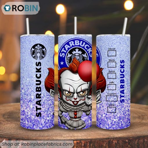 Chibi Pennywise Starbucks Coffee 3D Printed Skinny Tumbler, It Horror Movie Halloween Tumbler
