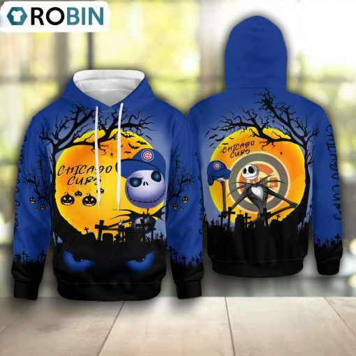 Chicago Cubs Jack Skellington Halloween Hoodie and Zip Hoodie, Chicago Cubs Gifts for Fans