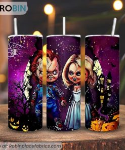 Chucky And Tiffany 3D Printed Skinny Tumbler, Chucky Halloween Tumbler
