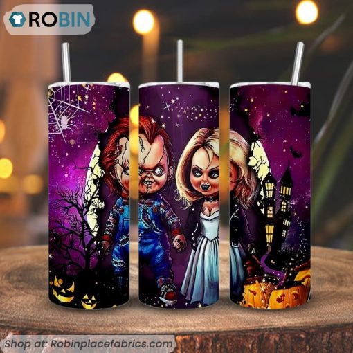 Chucky And Tiffany 3D Printed Skinny Tumbler, Chucky Halloween Tumbler