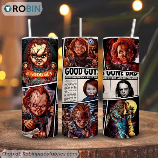 Chucky 3D Printed Skinny Tumbler, Horror Doll Movie Tumbler