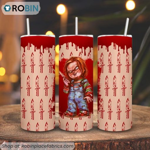 Chucky 3D Printed Skinny Tumbler, Terrifying Doll Halloween Tumbler