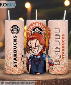 Chucky Starbucks Coffee 3D Printed Skinny Tumbler, Horror Movie Tumbler