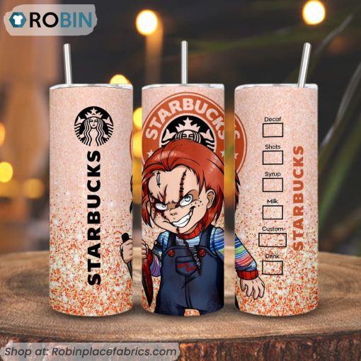 Chucky Starbucks Coffee 3D Printed Skinny Tumbler, Horror Movie Tumbler