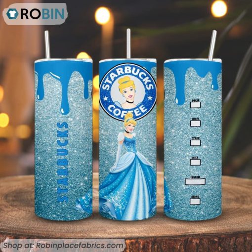 Cinderella Starbucks Coffee 3D Printed Skinny Tumbler, Princess Disney Tumbler