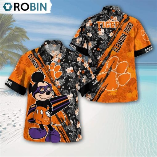 Clemson Tigers Mickey Mouse Floral Short Sleeve Hawaii Shirt, Clemson Team Gifts