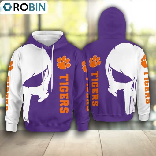 Clemson Tigers Punisher Skull Hoodie and Zip Hoodie, Clemson Tigers Fan Shirt for Sale