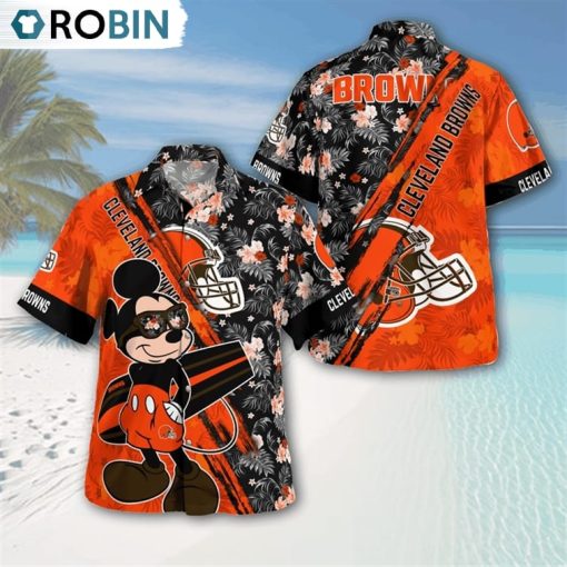 Cleveland Browns Mickey Mouse Floral Short Sleeve Hawaii Shirt, Cleveland Browns Fan Shirt for Sale
