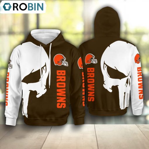 Cleveland Browns Punisher Skull Hoodie and Zip Hoodie, Browns Gifts for Fans
