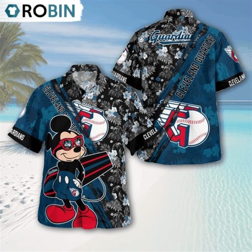 Cleveland Guardians Mickey Mouse Floral Short Sleeve Hawaii Shirt, Guardians Team Gifts