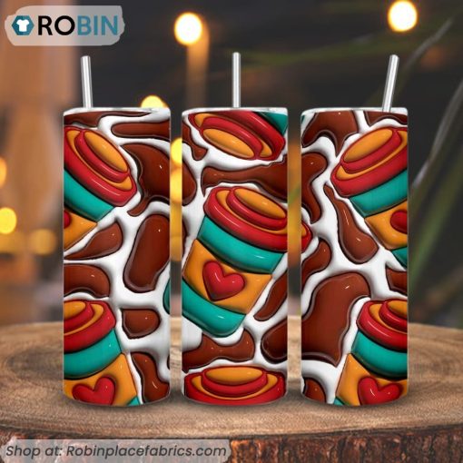 Coffee Cup 3D Inflated 3D Printed Skinny Tumbler, Caffeine Tumbler