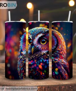 Colorful Glitter Owl 3D Printed Skinny Tumbler, Bird Tumbler