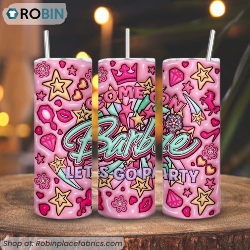 Come On Barbie Let’s Go Party 3D Puff 3D Printed Skinny Tumbler, Barbie Girl 3D Tumbler