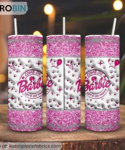 Come On Barbie Let’s Go Party Pink Glitter 3D Puff 3D Printed Skinny Tumbler
