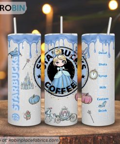 Cute Cinderella Starbucks Coffee 3D Printed Skinny Tumbler, Princess Disney Tumbler