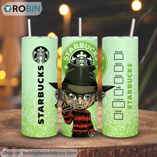 Cute Freddy Krueger Starbucks Coffee 3D Printed Skinny Tumbler, Elm Street Tumbler