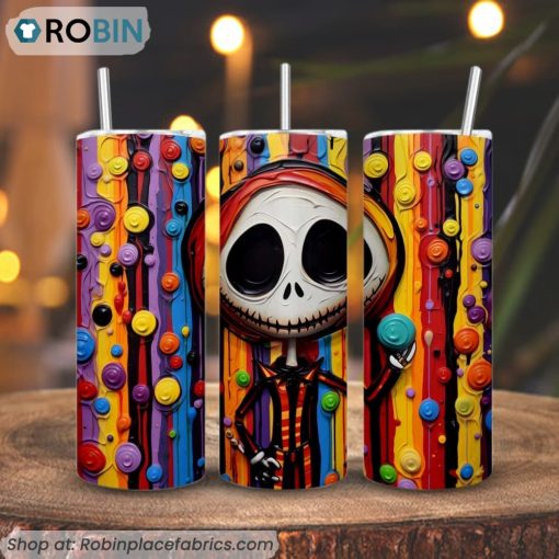 Cute Jack Skellington 3D Puff 3D Printed Skinny Tumbler, The Nightmare Before Christmas Tumbler
