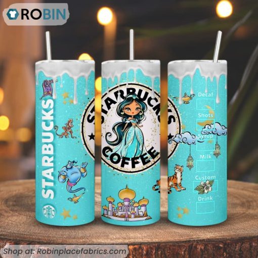 Cute Jasmine Princess Starbucks Coffee 3D Printed Skinny Tumbler, Disney Aladdin Tumbler