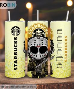 Cute Jason Voorhees Starbucks Coffee 3D Printed Skinny Tumbler, Friday The 13th Tumbler