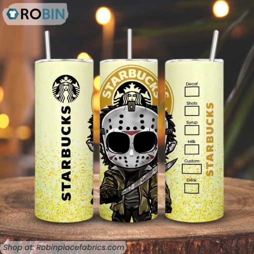 Cute Jason Voorhees Starbucks Coffee 3D Printed Skinny Tumbler, Friday The 13th Tumbler