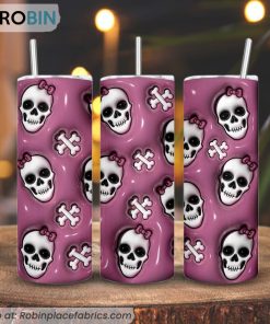 Cute Skull 3D Inflated 3D Printed Skinny Tumbler, Funny Halloween Tumbler