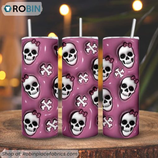 Cute Skull 3D Inflated 3D Printed Skinny Tumbler, Funny Halloween Tumbler