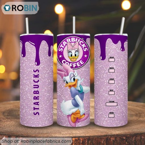 Daisy Duck Starbucks Coffee 3D Printed Skinny Tumbler, Disney Duck Girl Tumbler