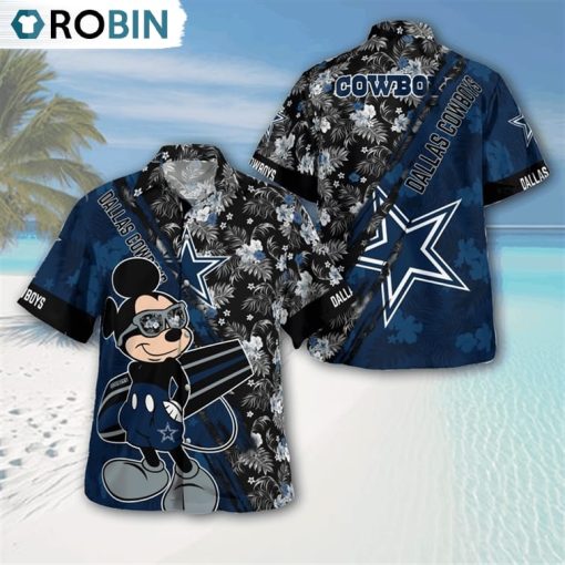 Dallas Cowboys Mickey Mouse Floral Short Sleeve Hawaii Shirt, Dallas Cowboys Clothing