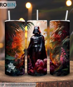 Darth Vader In Flower Forest 3D Printed Skinny Tumbler, Star War Floral Tumbler