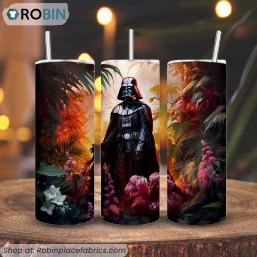 Darth Vader In Flower Forest 3D Printed Skinny Tumbler, Star War Floral Tumbler