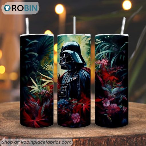 Darth Vader In Flower Garden 3D Printed Skinny Tumbler, Beautiful Star Wars Tumbler