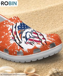 Denver Broncos American Flag Pattern Printed Crocs Shoes, Broncos Footwear Denver Broncos American Flag Pattern Printed Crocs Shoes, Broncos Footwear