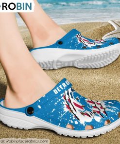 Detroit Lions American Flag Pattern Printed Crocs Shoes, Lions Gifts for Fans