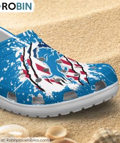Detroit Lions American Flag Pattern Printed Crocs Shoes, Lions Gifts for Fans