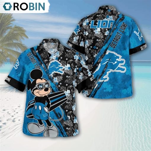 Detroit Lions Mickey Mouse Floral Short Sleeve Hawaii Shirt, Detroit Lions Shirt