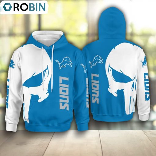 Detroit Lions Punisher Skull Hoodie and Zip Hoodie, Detroit Lions Clothing