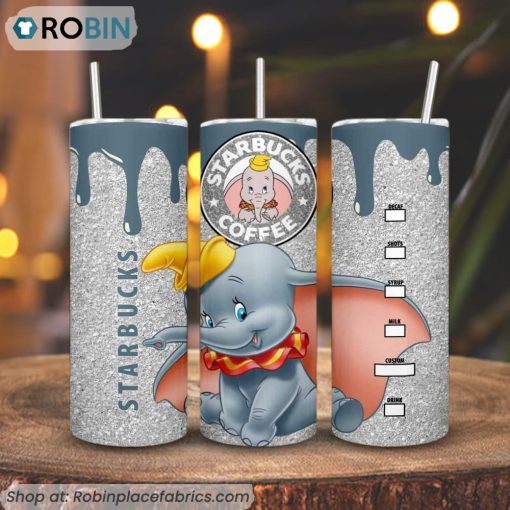 Disney Dumbo Elephant Starbucks Coffee 3D Printed Skinny Tumbler