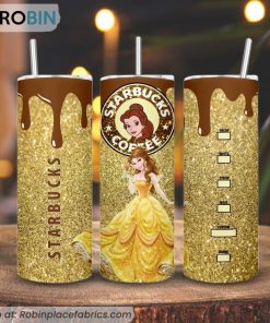 Disney Princess Belle Starbucks Coffee 3D Printed Skinny Tumbler, Beauty And The Beast Tumbler
