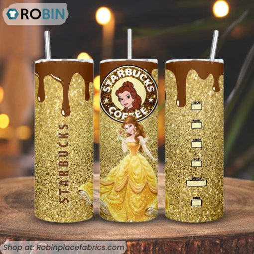 Disney Princess Belle Starbucks Coffee 3D Printed Skinny Tumbler, Beauty And The Beast Tumbler